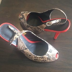 Super cute...snakeskin sling back sandals!